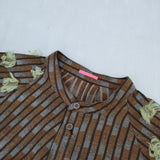 POLS ポルス 丸萬 ジャガード フリンジ チュニック ブラウス シャツ ブラウン グレー レディース【中古】5-1106M∞