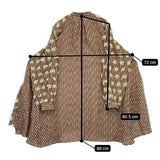 POLS ポルス 丸萬 ジャガード フリンジ チュニック ブラウス シャツ ブラウン グレー レディース【中古】5-1106M∞