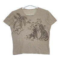JURGEN LEHL J0132UB921 コットン 犬 刺繍  半袖Ｔシャツ カットソー ベージュ ブラック レディース ヨーガンレール【中古】5-0617S△