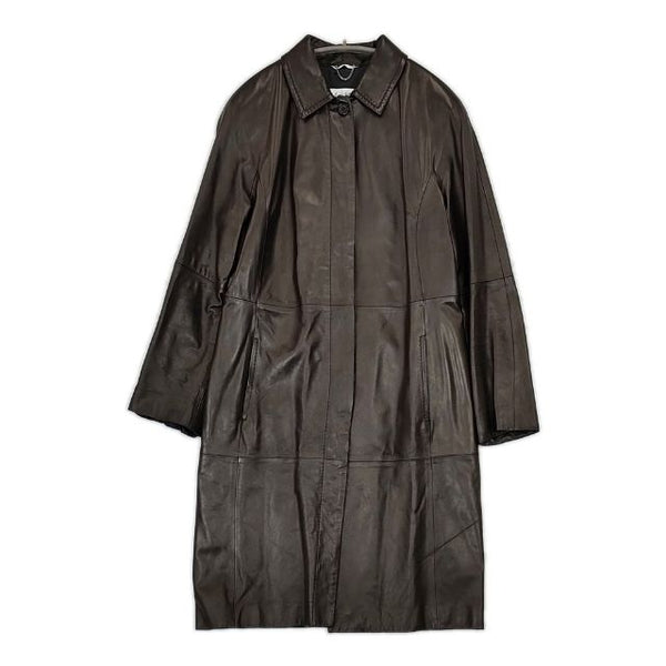 MAX MARA レザー サイズ44 大きいサイズ 本革 コート ブラック レディース マックスマーラ【中古】5-0821T∞