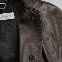 MAX MARA レザー サイズ44 大きいサイズ 本革 コート ブラック レディース マックスマーラ【中古】5-0821T∞
