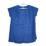 PLEATS PLEASE ISSEY MIYAKE リネン チュニック 半袖 ブラウス シャツ ブルー レディース プリーツプリーズ【中古】5-0617S△