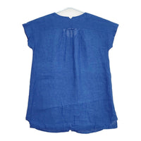PLEATS PLEASE ISSEY MIYAKE リネン チュニック 半袖 ブラウス シャツ ブルー レディース プリーツプリーズ【中古】5-0617S△