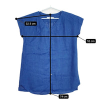 PLEATS PLEASE ISSEY MIYAKE リネン チュニック 半袖 ブラウス シャツ ブルー レディース プリーツプリーズ【中古】5-0617S△