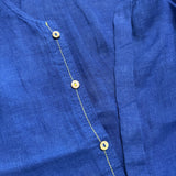 PLEATS PLEASE ISSEY MIYAKE リネン チュニック 半袖 ブラウス シャツ ブルー レディース プリーツプリーズ【中古】5-0617S△