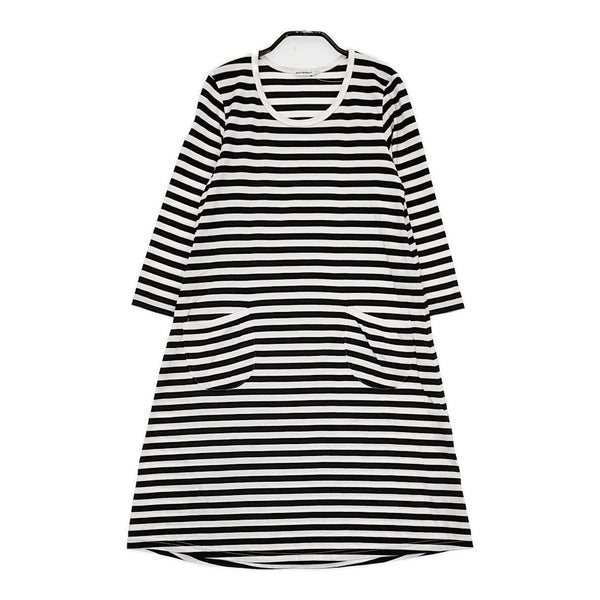 marimekko ボーダーTシャツワンピ サイズXS ワンピース ブラック ホワイト レディース マリメッコ【中古】5-0805M♪