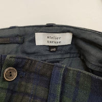 atelier naruse チェック ブラックウォッチ コットン パンツ グリーン ネイビー レディース アトリエナルセ【中古】5-0810G∞