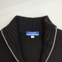 BURBERRY BLUE LABEL ウール ジップアップ ニット カーディガン ブラック レディース バーバリーブルーレーベル【中古】5-0827T∞