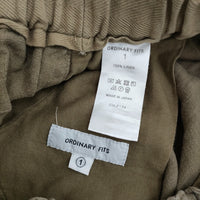 Ordinary fits OM-P134 サイズ1 リネンイージーショートパンツ ハーフパンツ ショーツ カーキ レディース オーディナリーフィッツ【中古】5-0613S♪