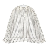 Ordinary fits リネン混 ギャザー スリーブ ストライプ ブラウス シャツ ホワイト グレー レディース オーディナリーフィッツ【中古】5-0824M∞