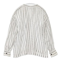 Ordinary fits リネン混 ギャザー スリーブ ストライプ ブラウス シャツ ホワイト グレー レディース オーディナリーフィッツ【中古】5-0824M∞