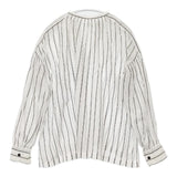 Ordinary fits リネン混 ギャザー スリーブ ストライプ ブラウス シャツ ホワイト グレー レディース オーディナリーフィッツ【中古】5-0824M∞