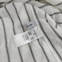 Ordinary fits リネン混 ギャザー スリーブ ストライプ ブラウス シャツ ホワイト グレー レディース オーディナリーフィッツ【中古】5-0824M∞