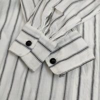 Ordinary fits リネン混 ギャザー スリーブ ストライプ ブラウス シャツ ホワイト グレー レディース オーディナリーフィッツ【中古】5-0824M∞