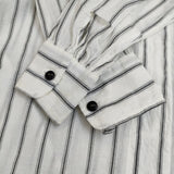 Ordinary fits リネン混 ギャザー スリーブ ストライプ ブラウス シャツ ホワイト グレー レディース オーディナリーフィッツ【中古】5-0824M∞