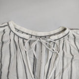 Ordinary fits リネン混 ギャザー スリーブ ストライプ ブラウス シャツ ホワイト グレー レディース オーディナリーフィッツ【中古】5-0824M∞