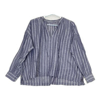 Ordinary fits リネン混 ギャザースリーブ ブラウス シャツ ブルー ホワイト レディース オーディナリーフィッツ【中古】5-0810M∞