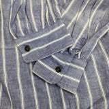 Ordinary fits リネン混 ギャザースリーブ ブラウス シャツ ブルー ホワイト レディース オーディナリーフィッツ【中古】5-0810M∞
