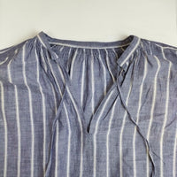 Ordinary fits リネン混 ギャザースリーブ ブラウス シャツ ブルー ホワイト レディース オーディナリーフィッツ【中古】5-0810M∞