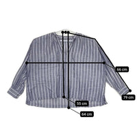 Ordinary fits リネン混 ギャザースリーブ ブラウス シャツ ブルー ホワイト レディース オーディナリーフィッツ【中古】5-0810M∞