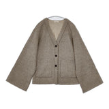 DES PRES ライトダブルフェイスシャギー ノーカラージャケット 定価49500円 ジャケット 22AW グレージュ レディース デプレ【中古】5-0821T∞