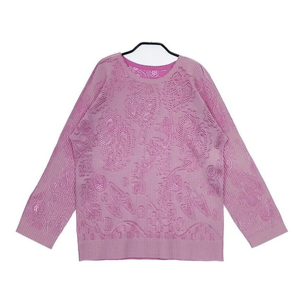 me ISSEY MIYAKE カットワーク レース MI02KJ793 プリーツ 長袖Ｔシャツ カットソー ロンＴ ピンク レディース ミー イッセイミヤケ【中古】5-0803M∞