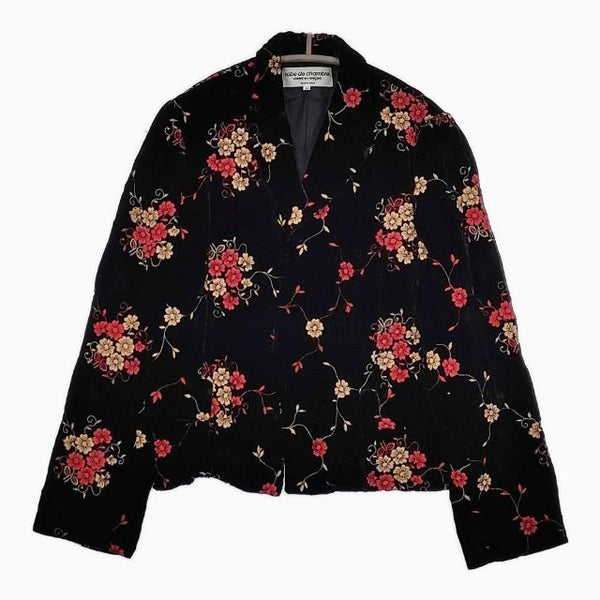 robe de chambre COMME des GARCONS ベロア ベルベット 花柄 刺繍 テーラードジャケット AD2001 ブラック レディース ローブドシャンブル コムデギャルソン【中古】5-0818T∞