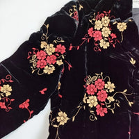 robe de chambre COMME des GARCONS ベロア ベルベット 花柄 刺繍 テーラードジャケット AD2001 ブラック レディース ローブドシャンブル コムデギャルソン【中古】5-0818T∞