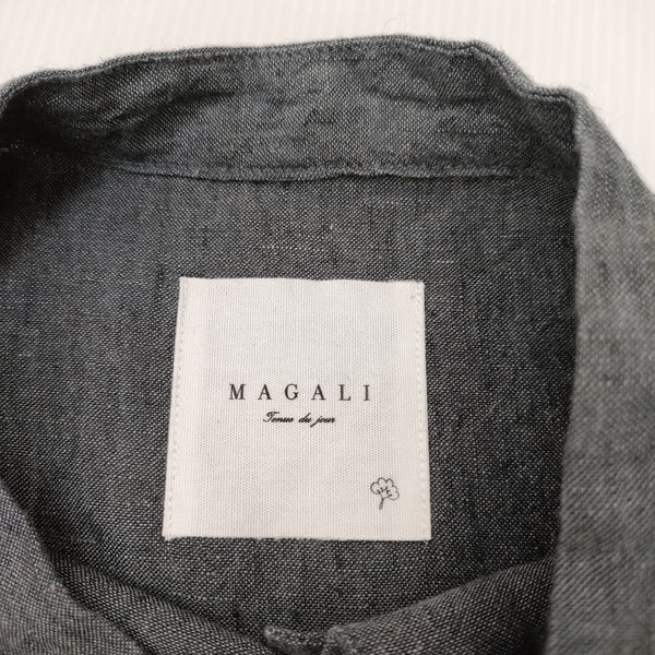 MAGALI シャンブレーリネン ファーマー プルオーバー 定価19000円 リボン 長袖シャツ ブラック マガリ 5-0715M 263790 MAGALI シャンブレーリネン ファーマー プルオーバー 定価19000