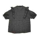 MAGALI ファナージュリネン・サイドフリルブラウス 定価18000円 ブラウス シャツ チャコールグレー レディース マガリ【中古】5-0613S♪