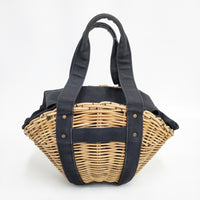 ebagos 15AW 防水キャンバス×紅籐 扇型 定価56000円 かごバッグ ベージュ ブラック レディース エバゴス【中古】5-0605G◎