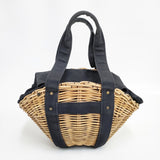 ebagos 15AW 防水キャンバス×紅籐 扇型 定価56000円 かごバッグ ベージュ ブラック レディース エバゴス【中古】5-0605G◎