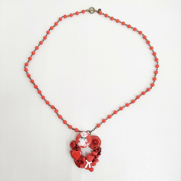 Kanami bijoux ハート クマさん ガラス ネックレス レッド レディース カナミビジュー【中古】5-0531G♪
