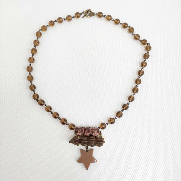 Kanami bijoux 3匹のクマさん ガラス ネックレス ブラウン レディース カナミビジュー【中古】5-0531G♪