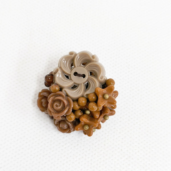 Kanami bijoux お花 ガラス ブローチ ブラウン レディース カナミビジュー【中古】5-0531G♪