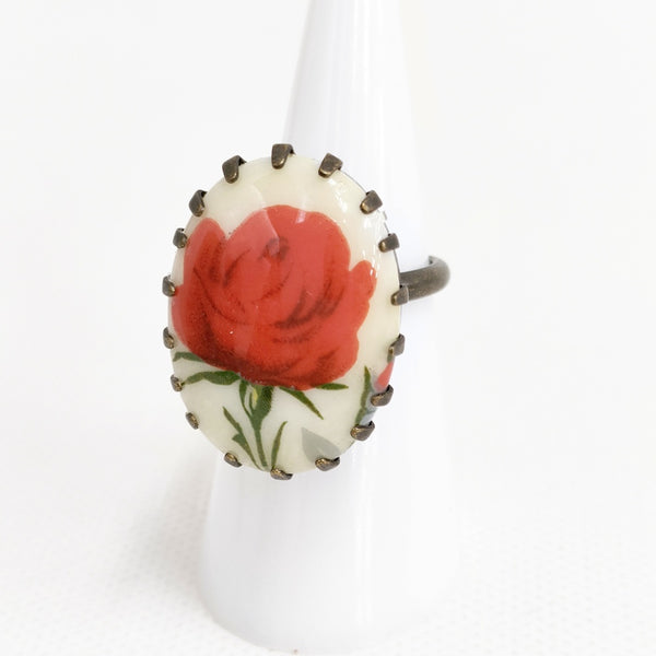 Kanami bijoux お花 フリーサイズ リング・指輪 ホワイト レッド レディース カナミビジュー【中古】5-0531G♪