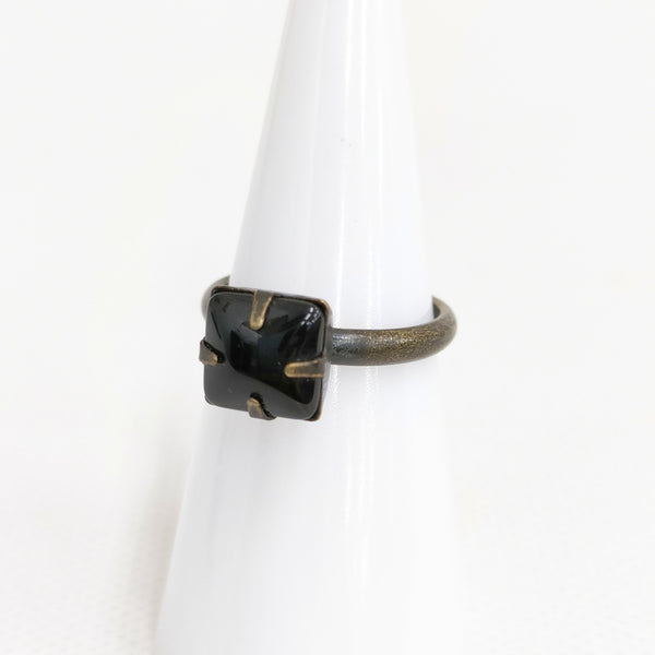 Kanami bijoux ヴィンテージガラス スクエア フリーサイズ リング・指輪 ブラック レディース カナミビジュー【中古】5-0531G♪