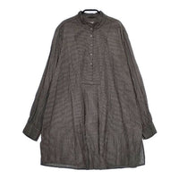 Khadi and Co スタンドカラー ストライプ シャツチュニック インド製 コットン プルオーバー ブラウス シャツ グレー レディース カディ アンド コー【中古】5-0730M∞