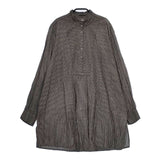 Khadi and Co スタンドカラー ストライプ シャツチュニック インド製 コットン プルオーバー ブラウス シャツ グレー レディース カディ アンド コー【中古】5-0730M∞
