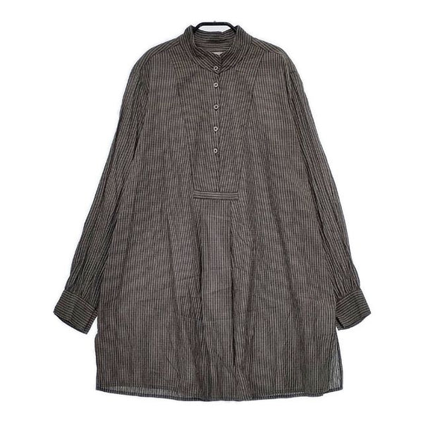 Khadi and Co スタンドカラー ストライプ シャツチュニック インド製 コットン プルオーバー ブラウス シャツ グレー レディース カディ アンド コー【中古】5-0730M∞