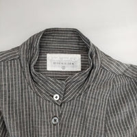 Khadi and Co スタンドカラー ストライプ シャツチュニック インド製 コットン プルオーバー ブラウス シャツ グレー レディース カディ アンド コー【中古】5-0730M∞