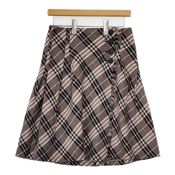 BURBERRY BLUE LABEL ノバチェック 巻き FLF19-515-14 ウール スカート ピンク グレー レディース バーバリーブルーレーベル【中古】5-1002T∞
