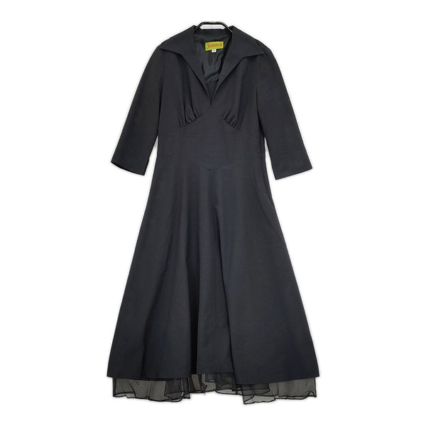 Jocomomola 七分袖 フレアワンピース 裾オーガンジー GJETG-05230 日本製 ワンピース ブラック レディース ホコモモラ【中古】5-0701M△