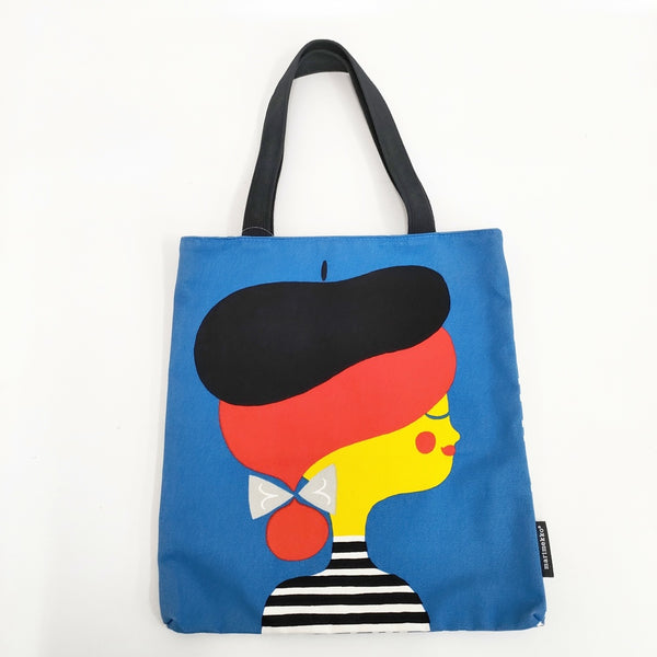 marimekko kimara 女の子 ドット柄 コットン トートバッグ ブルー レディース マリメッコ【中古】5-0726G◎