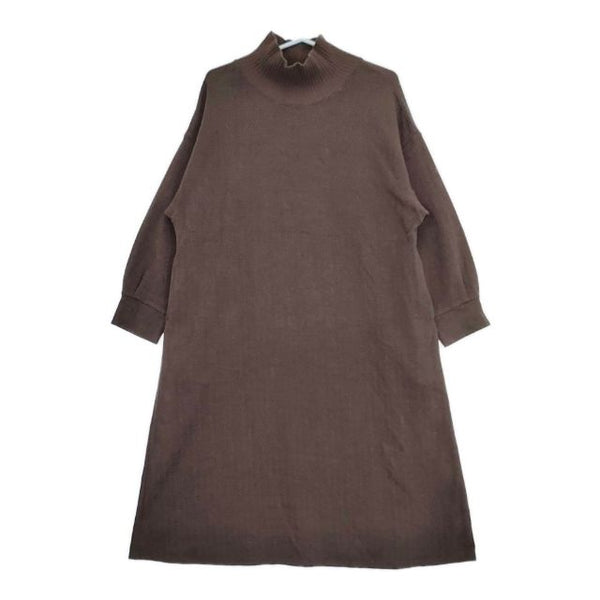 Conges payes ヘリンボーン B0134RUA212 ハイネック コットンストレッチ ワンピース ブラウン レディース コンジェ ペイエ【中古】5-0724M∞