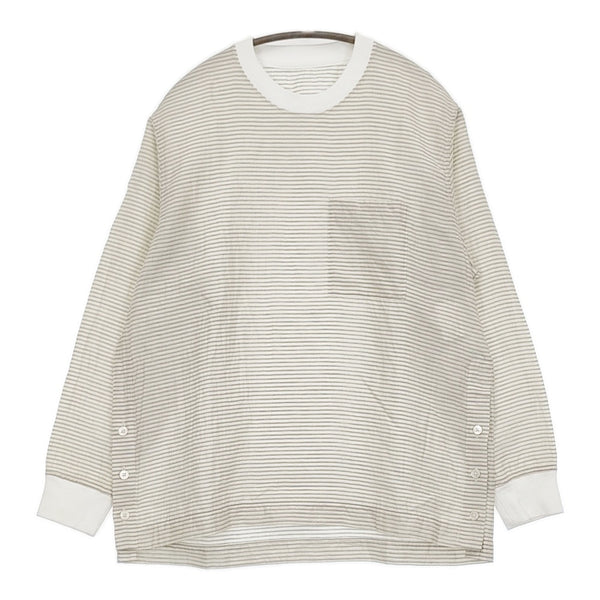 BRU NA BOINNE 新品 ボーダーシャツロンT2号 S 定価28600円 長袖Ｔシャツ カットソー ベージュ グレー メンズ ブルーナボイン【中古】5-0610M♪
