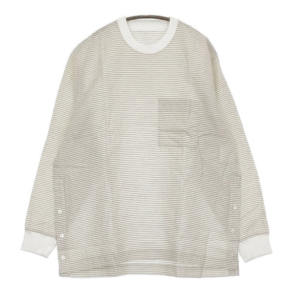 BRU NA BOINNE 新品 ボーダーシャツロンT2号 L 定価28600円 長袖Ｔシャツ カットソー ベージュ グレー メンズ ブルーナボイン【中古】5-0610M♪