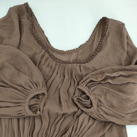 ZUCCa プリーツ ZU73FH119 シアー シルクシフォン 長袖 サイズM ワンピース ブラウン レディース ズッカ【中古】5-0701M△