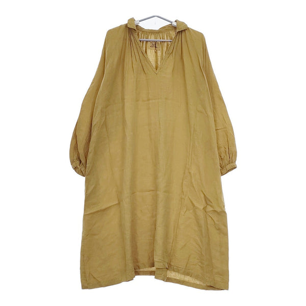 veritecoeur リネン ギャザーワンピース VC-1229 サイズF Vネック ワンピース マスタード レディース ヴェリテクール【中古】5-0701M△