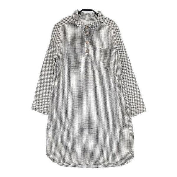 not PERFECT LINEN ノットパーフェクトリネン リトアニアリネン 東欧 チェック プルオーバー ワンピース ホワイト ブラック レディース【中古】5-0730M∞
